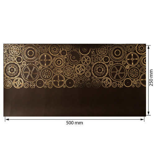 Piece of PU leather for bookbinding with gold pattern Golden Gears Chocolate, 50cm x 25cm - foto 0