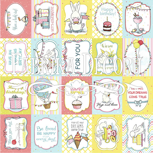 Zestaw kartek do dekorowania "Bunny birthday party" №2 - Fabrika Decoru