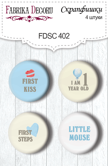 Set of 4pcs flair buttons for scrabooking My little mousy boy EN #402