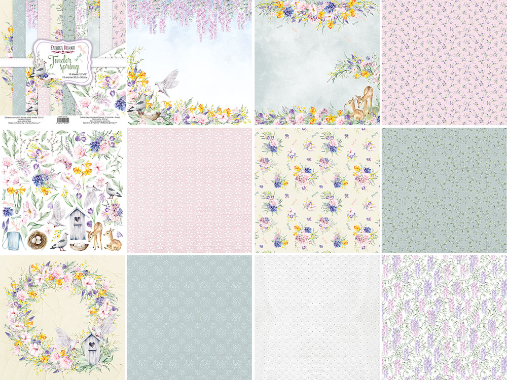 Double-sided scrapbooking paper set Tender spring 12"x12", 10 sheets - foto 0