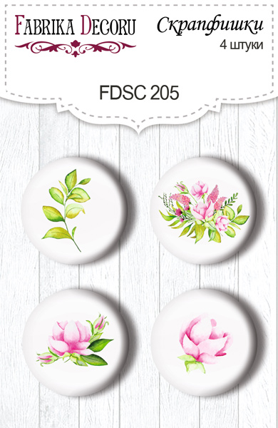 Set mit 4 Flair-Buttons zum Scrapbooking "Frühlingsblüte" #205 - Fabrika Decoru