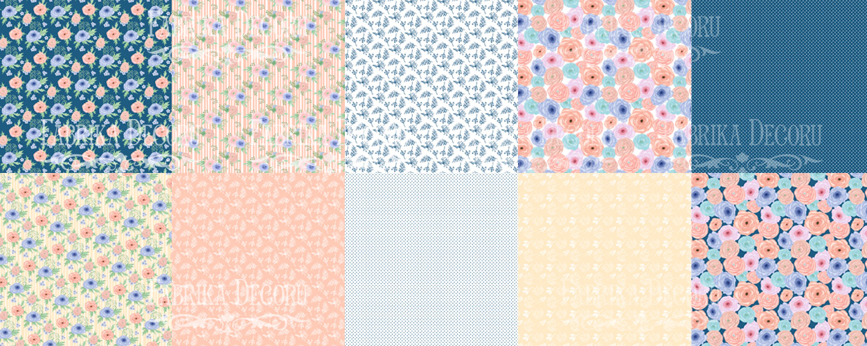 Double-sided scrapbooking paper set  Flower mood 8”x8”, 10 sheets - foto 0