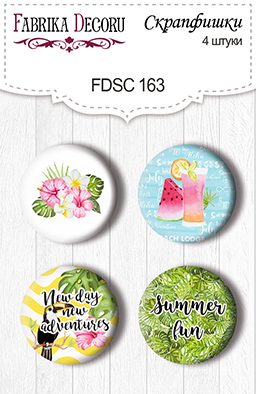 Zestaw 4 ozdobnych buttonów "Tropical paradise" EN #163 - Fabrika Decoru