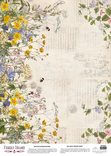 Arkusz kalki z nadrukiem, Deco Vellum, format A3 (11,7" х 16,5"), "Botany summer Dzikie kwiaty" - Fabrika Decoru