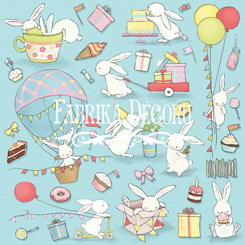 Double-sided scrapbooking paper set Bunny bithday party 8"x8", 10 sheets - foto 1