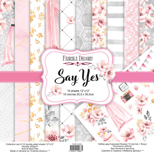 Double-sided scrapbooking paper set Say Yes 12"x12", 10 sheets