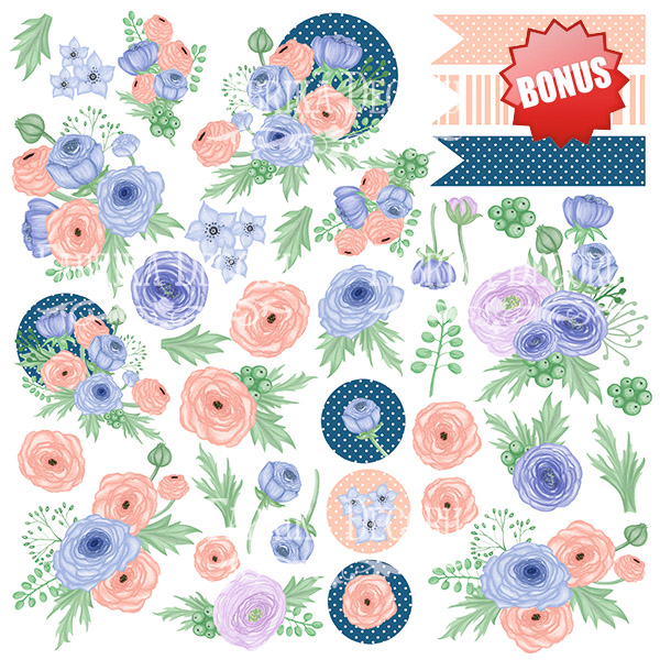 Double-sided scrapbooking paper set Flower mood 12"x12", 10 sheets - foto 1