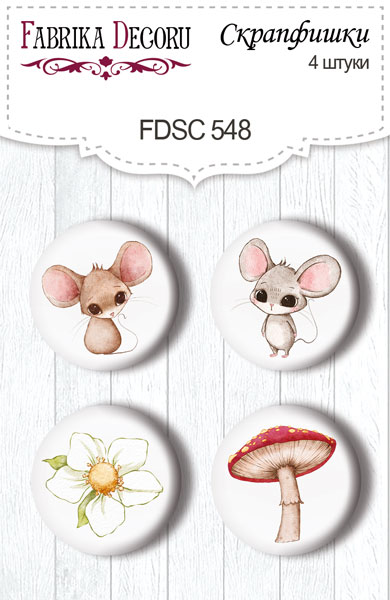 Zestaw 4 ozdobnych buttonów Happy mouse day #548 - Fabrika Decoru