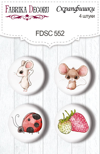 Set mit 4 Flair-Buttons zum Scrapbooking Happy Mouse Day #552 - Fabrika Decoru
