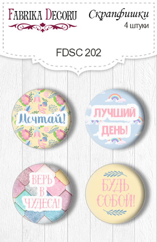 Set of 4pcs flair buttons for scrabooking "Believe in miracle" RU  #202