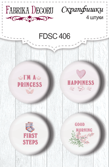 Set of 4pcs flair buttons for scrabooking My little mousy girl EN #406