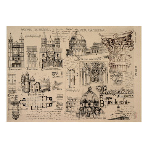 Arkusz kraft papieru z wzorem History and architecture #03, 42x29,7 cm - Fabrika Decoru