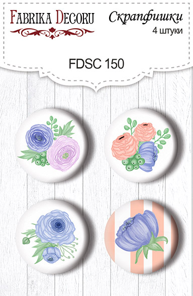 4er Set Flair Buttons zum Scrapbooking "Flower Mood 1" #150 - Fabrika Decoru