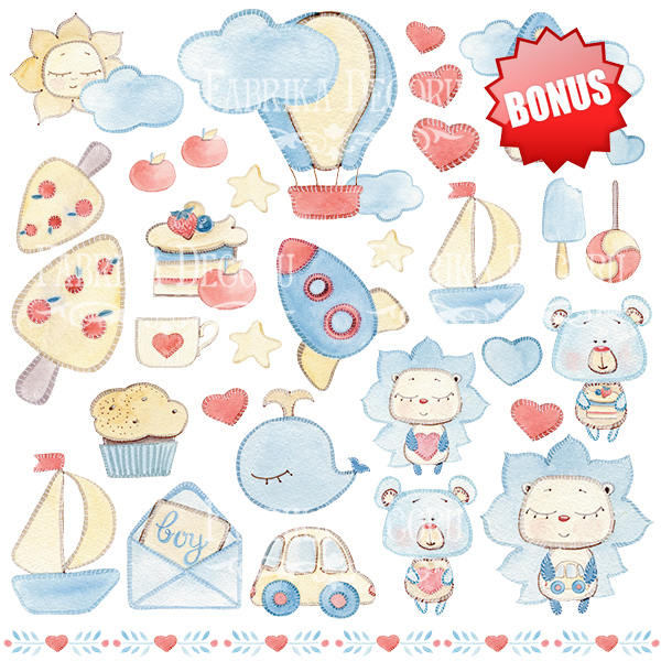 Double-sided scrapbooking paper set Sweet baby boy 12"x12", 10 sheets - foto 1