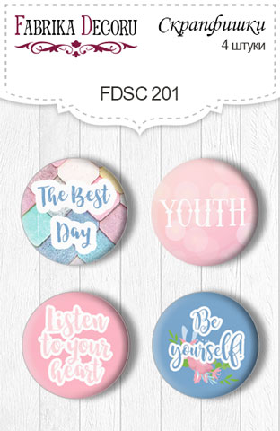 Set of 4pcs flair buttons for scrabooking "Believe in miracle" EN #201