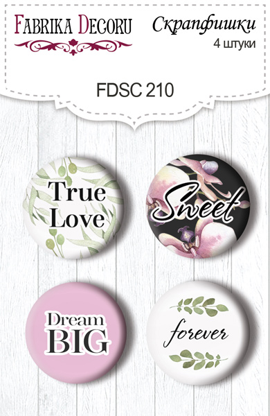 Set of 4pcs flair buttons for scrabooking "Wild orchid" EN #210
