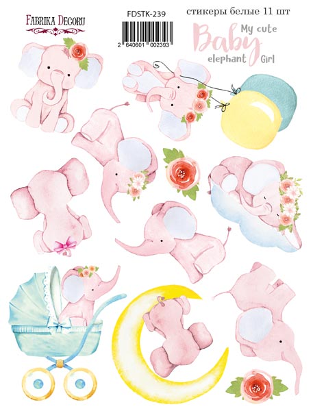 Zestaw naklejek, 11 szt, "My cute Baby elephant girl" #239 - Fabrika Decoru