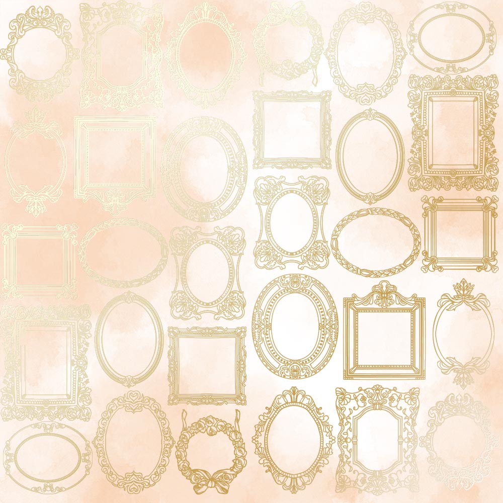 Sheet of single-sided paper with gold foil embossing, pattern "Golden Frames, color Beige watercolor"