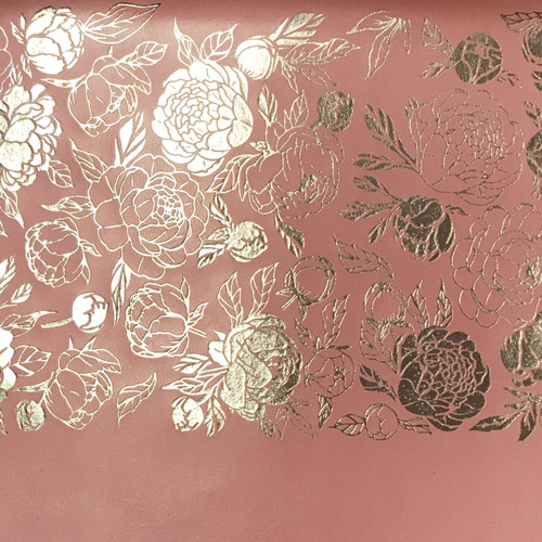 Piece of PU leather for bookbinding with silver pattern Silver Peony Passion, color Flamingo, 50cm x 25cm - foto 1