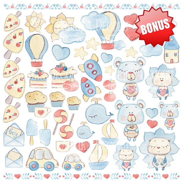 Double-sided scrapbooking paper set Sweet baby boy 8”x8”, 10 sheets - foto 1