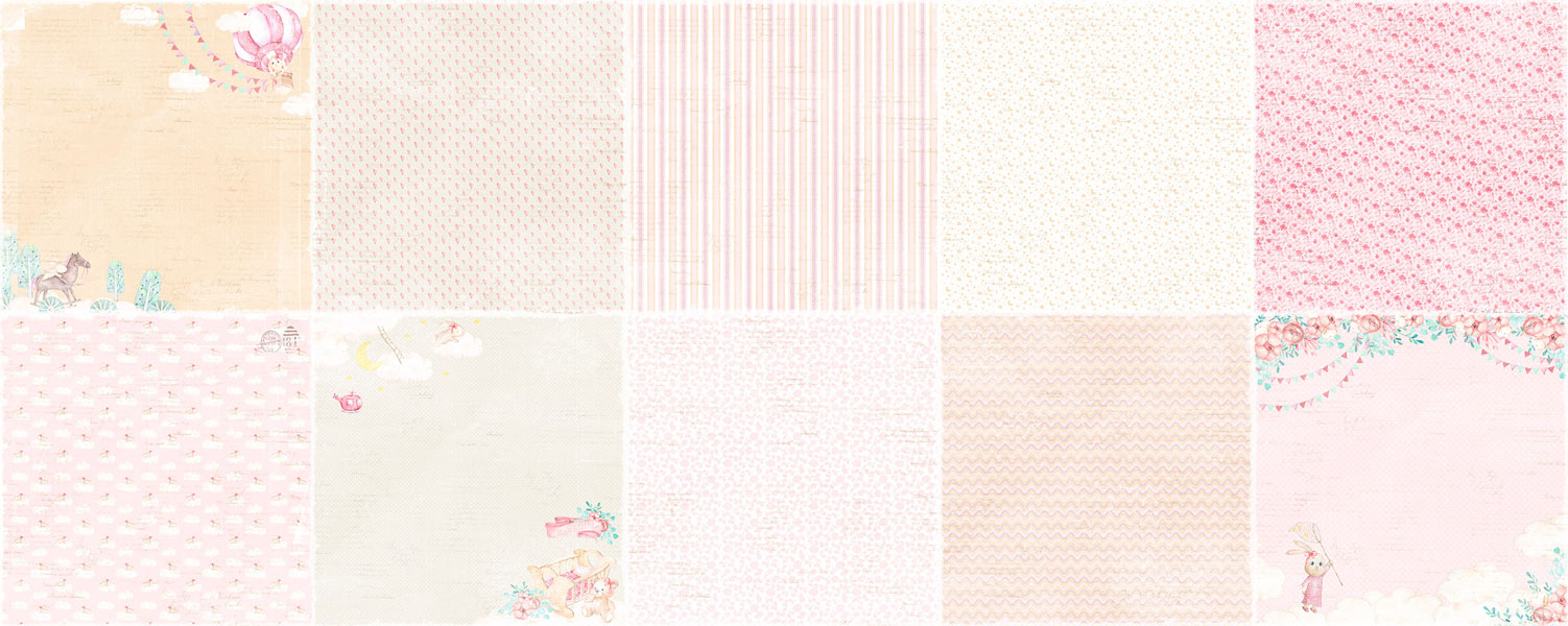 Double-sided scrapbooking paper set Dreamy baby girl 12"x12", 10 sheets - foto 0