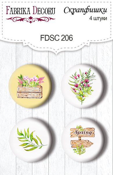 Zestaw 4 ozdobnych buttonów "Spring blossom 1" #206 - Fabrika Decoru