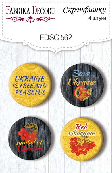 Zestaw 4 ozdobnych buttonów Inspired by Ukraine EN #562 - Fabrika Decoru