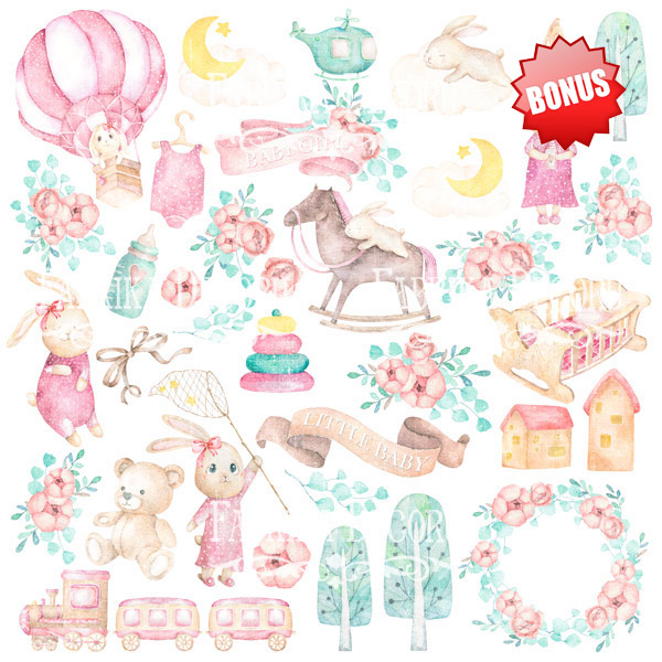 Double-sided scrapbooking paper set Dreamy baby girl 12"x12", 10 sheets - foto 11