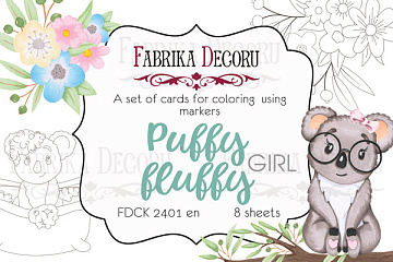 Zestaw pocztówek "Puffy Fluffy Girl" do kolorowania markerami EN