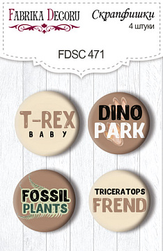 Set mit 4 Flair-Buttons zum Scrapbooking von Dinosauria EN #471