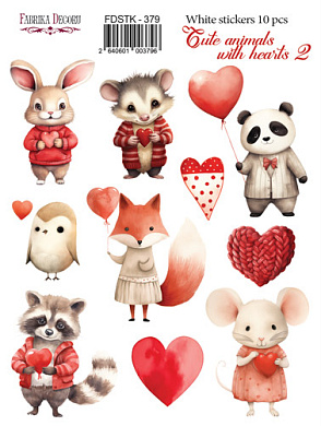 набор наклеек (стикеров) 10 шт, cute animals with hearts 2, #379
