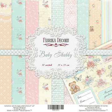 Scrapbooking paper set Baby Shabby 6"x6", 10 sheets