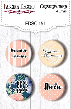 Set of 4pcs flair buttons for scrabooking "Flower mood" RU #151