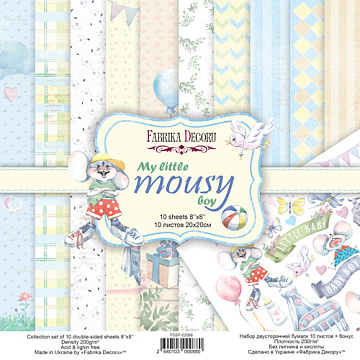 Double-sided scrapbooking paper set My little mousy boy 8"x8", 10 sheets