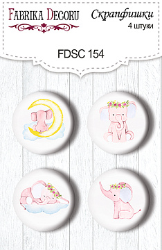 Set of 4pcs flair buttons for scrabooking "Little elephant" #154
