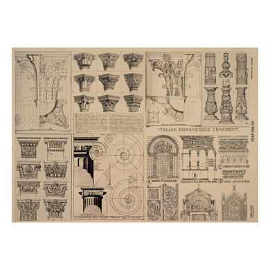 лист крафт бумаги с рисунком history and architecture #09, 42x29,7 см