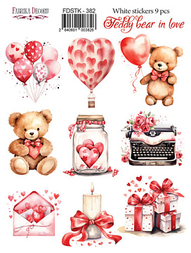 Set of stickers 9 pcs, Teddy bear in love, #382