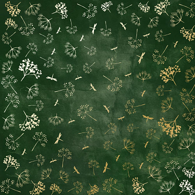 лист односторонней бумаги с фольгированием, дизайн golden dill, dark green aquarelle, 30,5см х 30,5см