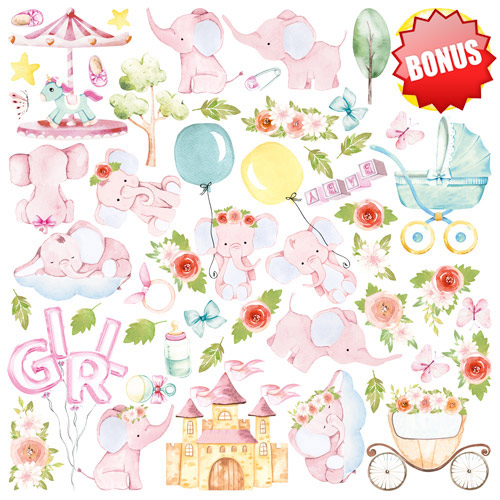 Коллекция бумаги для скрапбукинга My cute Baby elephant girl 30,5x30,5 см, 10 листов - Фото 11