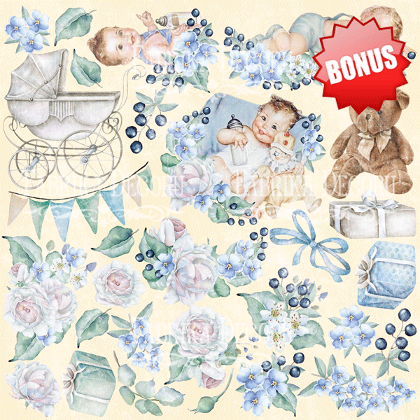 Double-sided scrapbooking paper set  "Shabby baby boy redesign" 8”x8”  - foto 10
