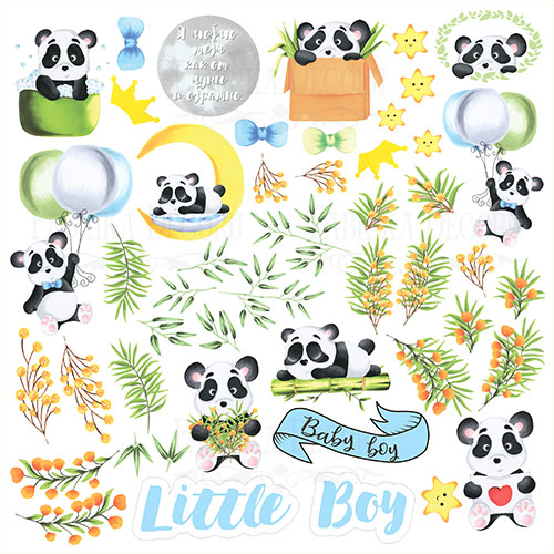 Blatt mit Bildern zum Schneiden. Kollektion "Mein kleiner Pandajunge" - Fabrika Decoru