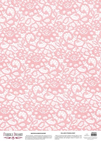 Arkusz kalki z nadrukiem, Deco Vellum, format A3 (11,7" х 16,5"), "Różowa koronka" - Fabrika Decoru